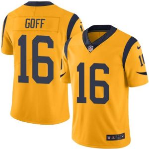Rams #16 Jared Goff Gold Stitched Limited Rush Nike Jersey