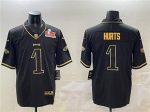 Philadelphia Eagles #1 Jalen Hurts Black Gold 2025 Super Bowl LIX Patch Salute To Service Vapor Untouchable Limited Stitched Jersey