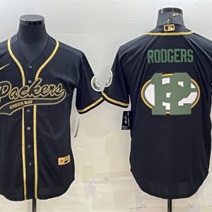 Green Bay Packers #12 Aaron Rodgers Black Team Big Logo With Patch Cool Base Stitched Baseball Jersey