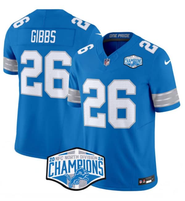 Detroit Lions #26 Jahmyr Gibbs Blue 2024 NFC North Champions F.U.S.E. Vapor Limited Stitched Jersey