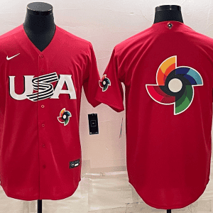 USA 2023 Red World Big Logo With Patch Classic Stitched Jersey