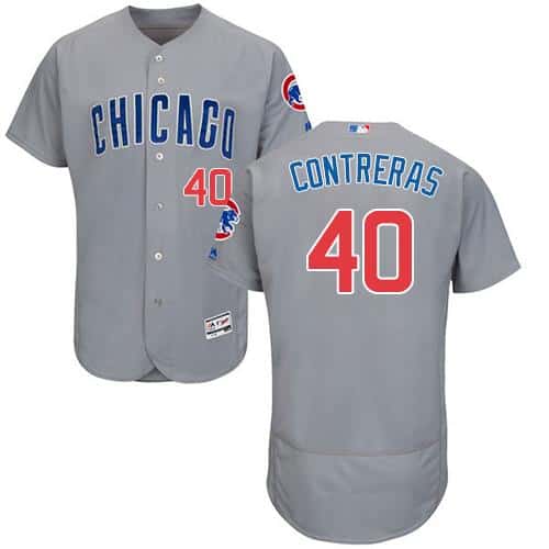 Cubs #40 Willson Contreras Grey Flexbase Authentic Collection Road Stitched Jersey