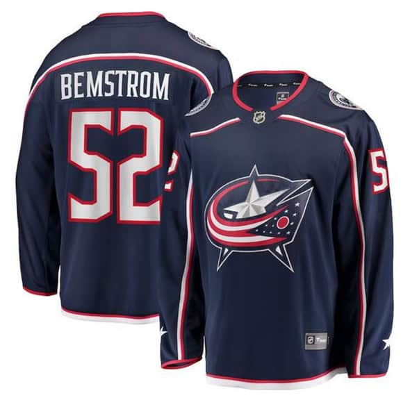 Columbus Blue Jackets #52 Emil Bemstrom Navy Stitched Jersey