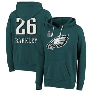 Philadelphia Eagles #26 Saquon Barkley Midnight Green Super Bowl LIX Champions Name Number Tri-Blend Pullover Hoodie