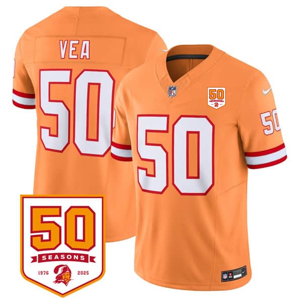 Tampa Bay Buccaneers #50 Vita Vea Orange 2025 F.U.S.E. 50th Anniversary Patch Vapor Untouchable Limited Football Stitched Jersey