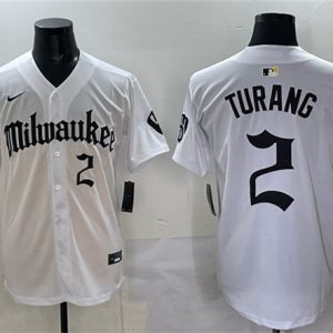 Milwaukee Brewers #2 Brice Turang White 'Gothic 414 Shadows Edition' Vapor Premier Limited Stitched Jersey