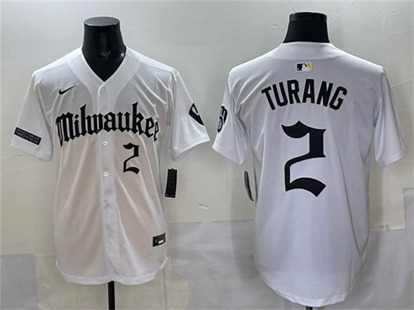 Milwaukee Brewers #2 Brice Turang White 'Gothic 414 Shadows Edition' Vapor Premier Limited Stitched Jersey