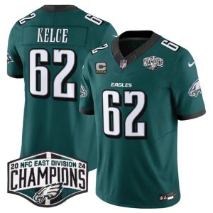 Philadelphia Eagles #62 Jason Kelce Green 2024 New NFC East Champions With 4-Star C Patch F.U.S.E. Vapor Untouchable Limited Stitched Jersey