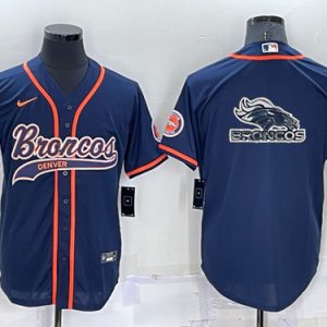 Denver Broncos Navy Team Big Logo With Patch Cool Base Stitched Baseball Jersey