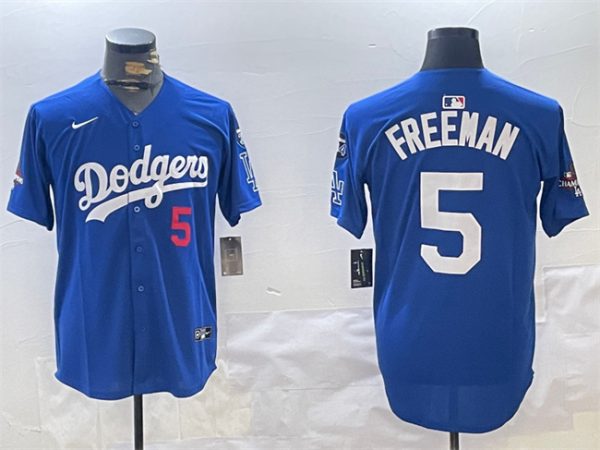 Los Angeles Dodgers #5 Freddie Freeman Royal 2024 World Series Champions With Fernando Memorial Patch Alternate Limited Stitched Jersey