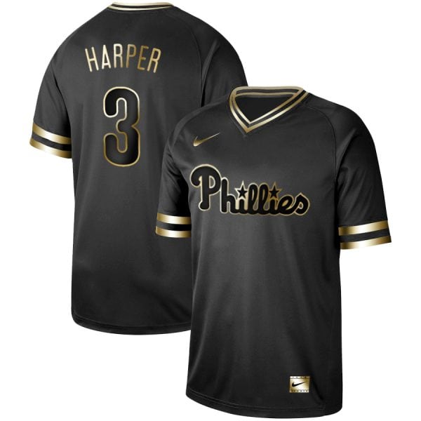 Philadelphia Phillies #3 Bryce Harper Black Gold Stitched Jersey