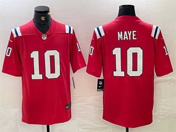 New England Patriots #10 Drake Maye Red 2024 Draft Vapor Limited Stitched Jersey