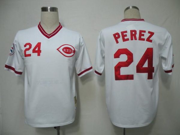 Mitchell And Ness Reds #24 Tony Perez White Throwback Stitched Jersey