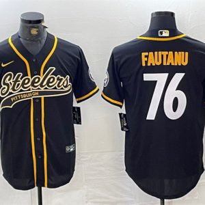 Pittsburgh Steelers #76 Troy Fautanu Black With Patch Cool Base Stitched Jersey