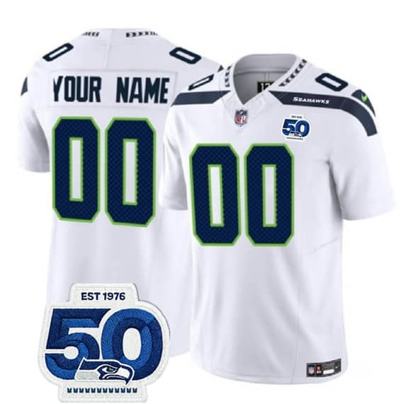 Seattle Seahawks Custom White 2025 F.U.S.E. 50th Anniversary Patch Vapor Limited Stitched Jersey