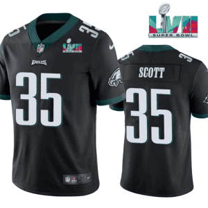 Philadelphia Eagles #35 Boston Scott Black Super Bowl LVII Patch Vapor Untouchable Limited Stitched Jersey
