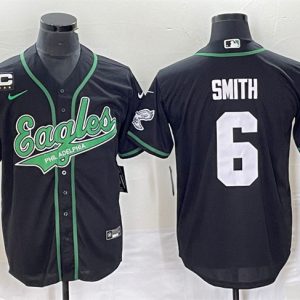 Philadelphia Eagles #6 DeVonta Smith Black With C Patch Cool Base Stitched Jersey