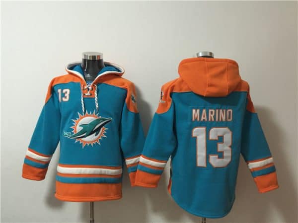 Miami Dolphins #13 Dan Marino Aqua Ageless Must-Have Lace-Up Pullover Hoodie