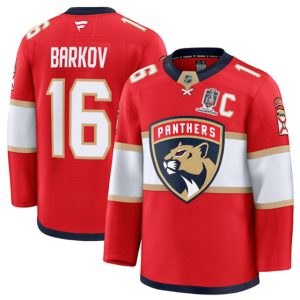 Florida Panthers #16 Aleksander Barkov Red Home 2025 Stanley Cup Champions C Patch Stitched Jersey