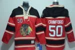 Blackhawks #50 Corey Crawford Red Sawyer Hooded Sweatshirt Stitched Jersey