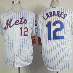Mets #12 Juan Lagares White(Blue Strip) Home Cool Base Stitched Jersey