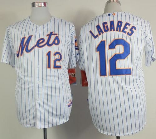 Mets #12 Juan Lagares White(Blue Strip) Home Cool Base Stitched Jersey