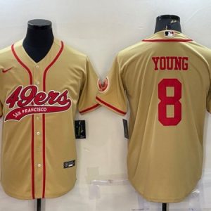 San Francisco 49ers #8 Steve Young Gold With Patch Cool Base Stitched Baseball Jersey