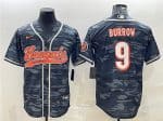 Cincinnati Bengals #9 Joe Burrow Gray Camo With Patch Cool Base Stitched Jersey