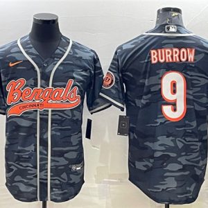 Cincinnati Bengals #9 Joe Burrow Gray Camo With Patch Cool Base Stitched Jersey