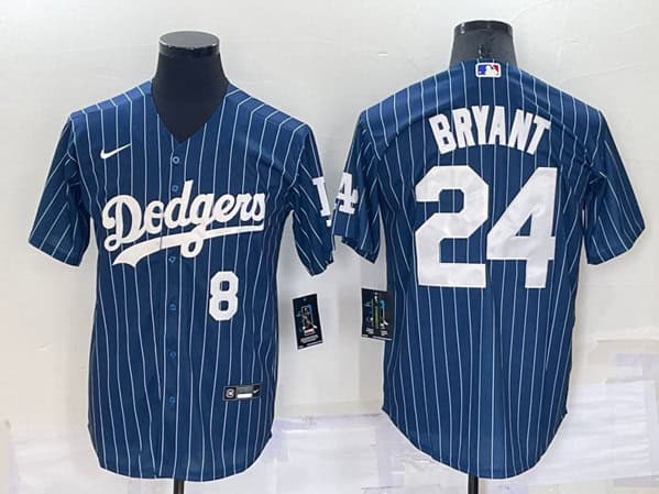 Los Angeles Dodgers Front #8 Back #24 Kobe Bryant Navy Cool Base Stitched Jersey