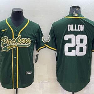 Green Bay Packers #28 A.J. Dillon Green With Patch Cool Base Stitched Jersey