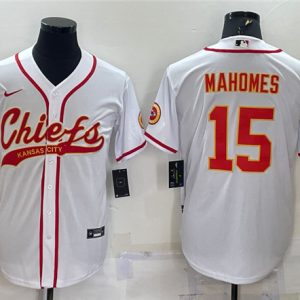 Kansas City Chiefs #15 Patrick Mahomes White With Patch Cool Base Stitched Baseball Jersey