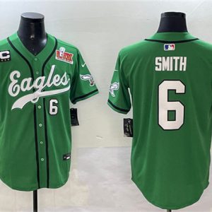 Philadelphia Eagles #6 DeVonta Smith Green 2025 Super Bowl LIX And 3-Star C Patch Stitched Jersey