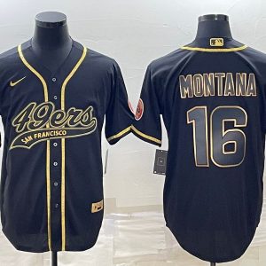 San Francisco 49ers #16 Joe Montana Black Gold With Patch Cool Base Stitched Jersey