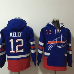 Buffalo Bills #12 Jim Kelly Royal Ageless Must-Have Lace-Up Pullover Hoodie