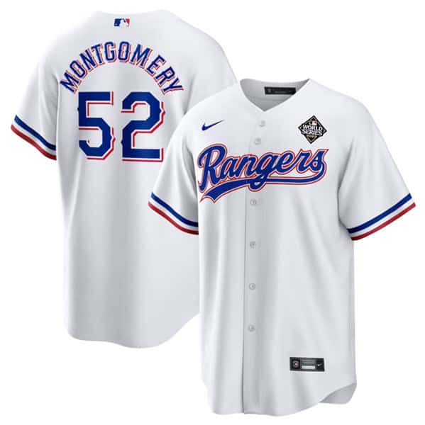Texas Rangers #52 Jordan Montgomery White 2023 World Series Stitched Jersey