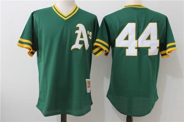 Oakland Athletics #44 Reggie Jackson Mitchell Ness Green Cooperstown Mesh Batting Practice Stitched Jersey
