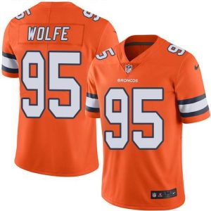 Broncos #95 Derek Wolfe Orange Stitched Limited Rush Nike Jersey