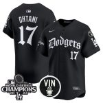 Los Angeles Dodgers #17 Shohei Ohtani Black Mexico 2025 LA Gothic Style With Vin And 2024 World Series Champions Patch Vapor Premier Limited Stitched Jersey