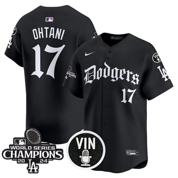 Los Angeles Dodgers #17 Shohei Ohtani Black Mexico 2025 LA Gothic Style With Vin And 2024 World Series Champions Patch Vapor Premier Limited Stitched Jersey