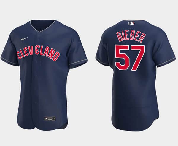 Cleveland Guardians #57 Shane Bieber Navy Flex Base Stitched Jersey