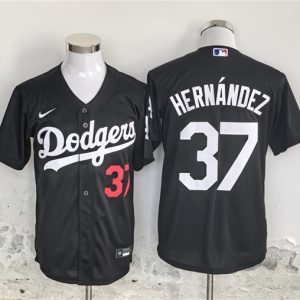 Los Angeles Dodgers #37 Teoscar Hern¨¢ndez Black Cool Base Stitched Jersey
