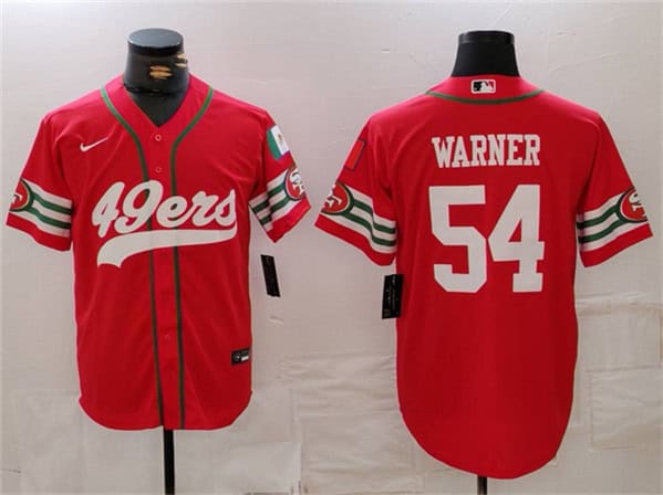 San Francisco 49ers #54 Fred Warner Red With Patch Cool Base Stitched Jersey