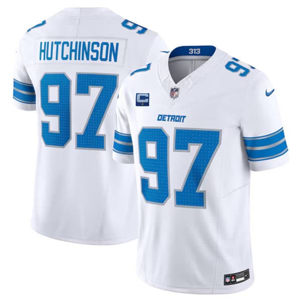 Detroit Lions #97 Aidan Hutchinson White 2024 F.U.S.E. With 1-Star C Patch Vapor Limited Stitched Jersey