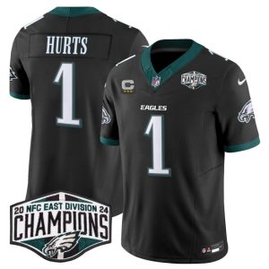Philadelphia Eagles #1 Jalen Hurts Black 2024 New NFC East Champions With 3-Star C Patch F.U.S.E. Vapor Untouchable Limited Stitched Jersey