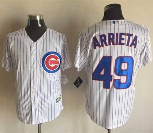 Cubs #49 Jake Arrieta White Strip New Cool Base Stitched Jersey