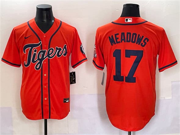 Detroit Tigers #17 Parker Meadows Orange With Patch Cool Base Stitched Jersey