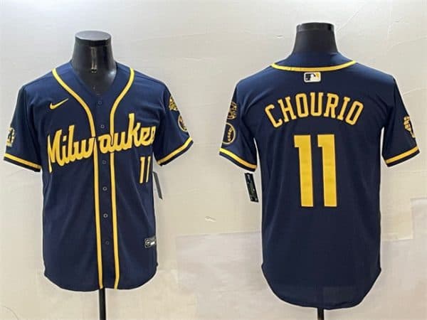 Milwaukee Brewers #11 Jackson Chourio Navy With Home Patch Limited Stitched Jersey
