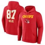 Kansas City Chiefs #87 Travis Kelce Red Wordmark Player Name Number Pullover Hoodie