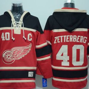 Red Wings #40 Henrik Zetterberg Red Sawyer Hooded Sweatshirt Stitched Jersey